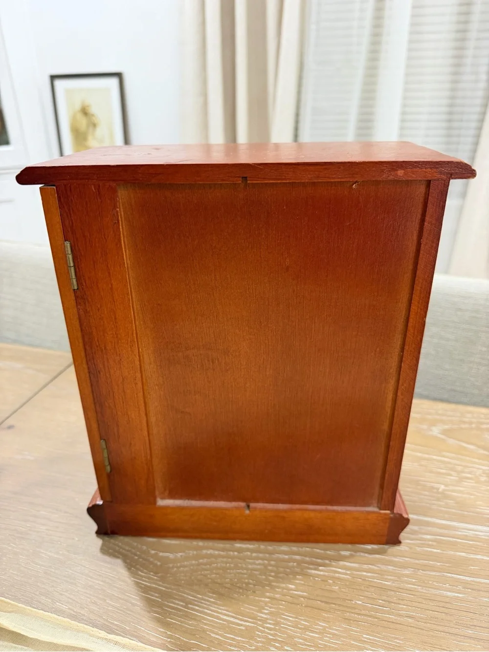 Vintage Wooden Jewelry Box With Heart Motif Glass Door and Velvet Storage drawer